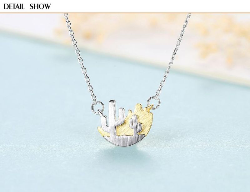 Italy Box Chain Silver Cactus Shape Pendant Necklaces