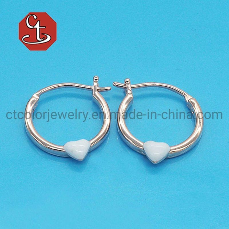 Hoop Earring Love Valentine Gift Heart Shape White Red Color Enamel Fashion Jewelry Silver Jewelry