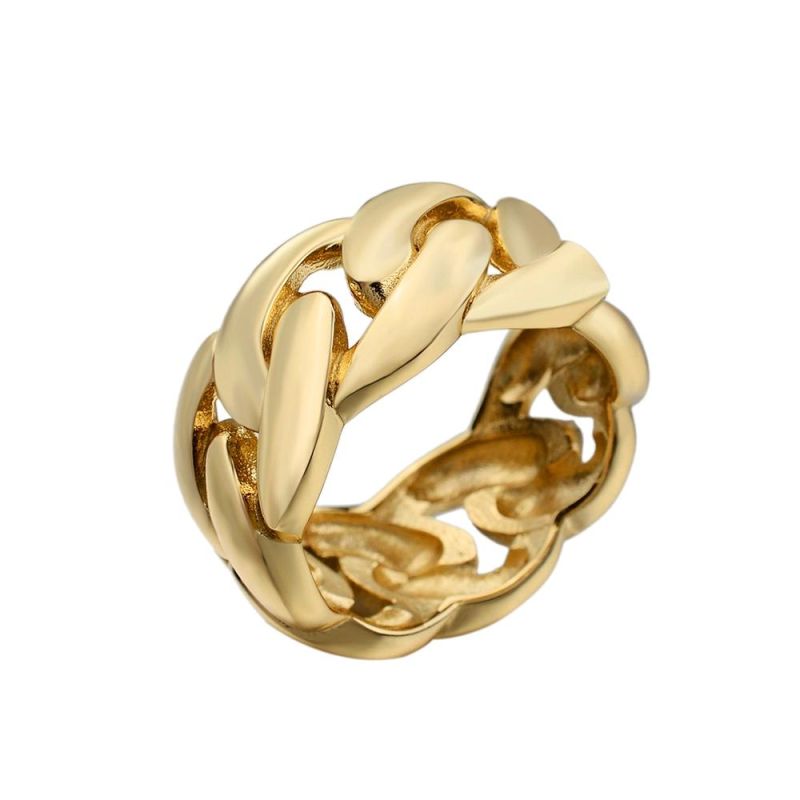 Fashion 14K Solid Gold Plated Hip Hop Cuban Link Ring
