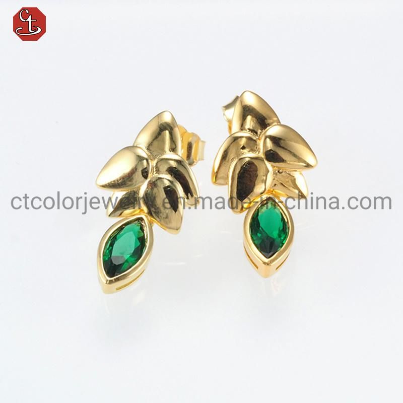 Fashion Jewelry 925 Silver 18K Gold Plated Gemstone Imitation Antique Jewelry with CZ Earring for Women