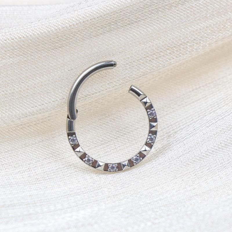 Eternal Metal ASTM F136 Titanium Six Stones Six Tapers Hinged Segment Hoop Rings Jewelry Piercing