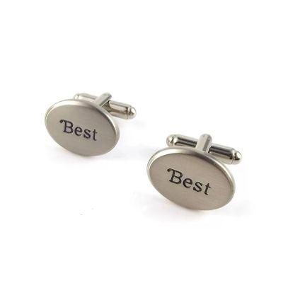 316L Engraved Laser Best Logo Costume Oval Shape Jewelry Cufflink