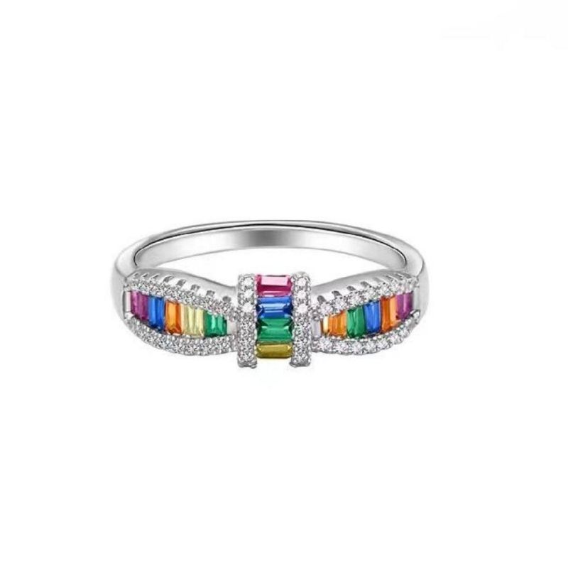 Colorful Zircon 925 Sterling Silver Rings Eternity Diamond Ring Women Wedding Jewelry Accessories