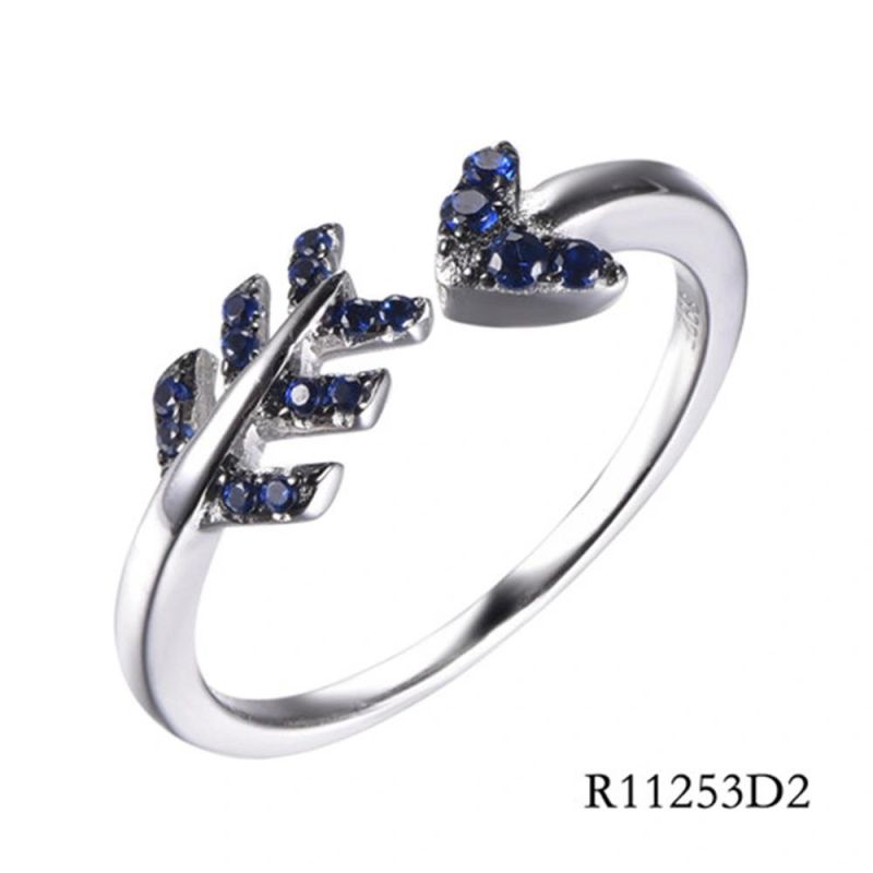 Arrows Sterling Silver with CZ Leaf Open Ring for Women