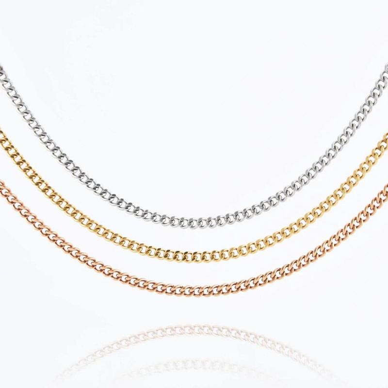 Fashion High Quality Gold Plated Jewelry Single Curb Stainless Steel Necklace with Easy and Strong Clasp