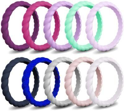 Hypoallergenic Stackable Comfortable Minimalist Thin Braided Silicone Wedding Ring