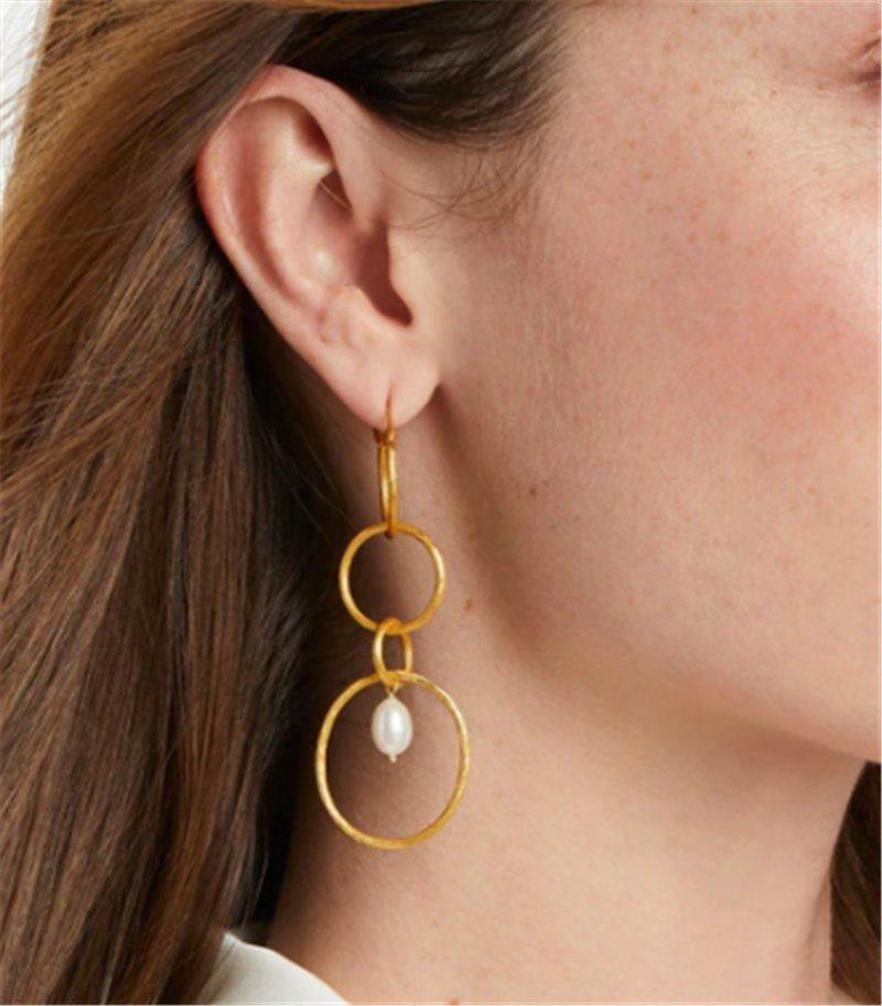Three in One Design Hoop Pearl Drop Earring with Textured for Fashion Women and Girls Jewelry