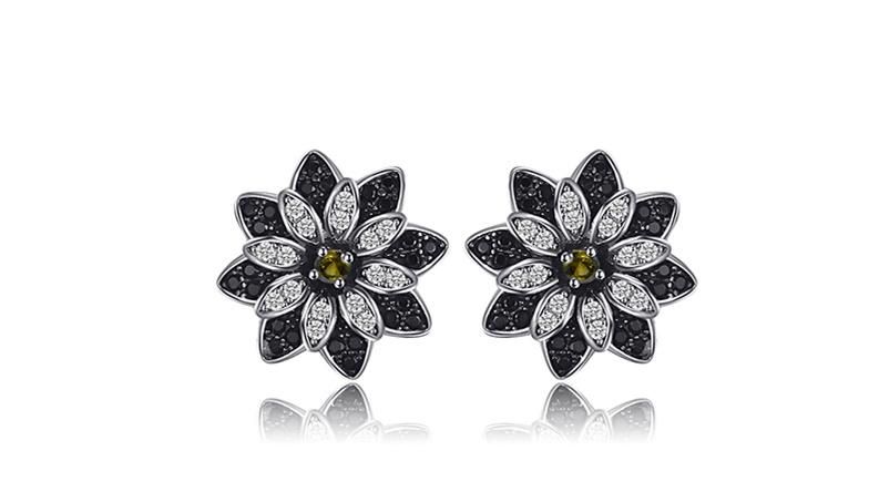 Flower Natural Smoky Quartz Stud Earrings 925 Sterling Silver Women Trendy Charm