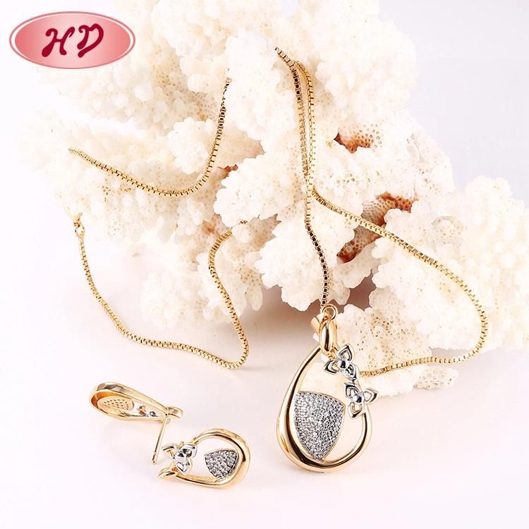 Fashion Accessories 18K Gold Plated Alloy Silver Women CZ Jewelry Sets Chain Pendant Necklace