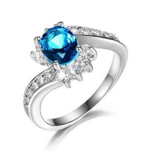 Wholesale 925 Sterling Silver Swiss Blue Zirconia Stone Anniversary Ring