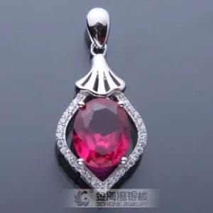 Fashion 925 Sterling Silver Pendant with Red Corundum Stone