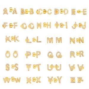 Wholesale Trendy 925 Sterling Silver Letter Alphabet CZ Ear Stud Women DIY Initial Stud Earrings