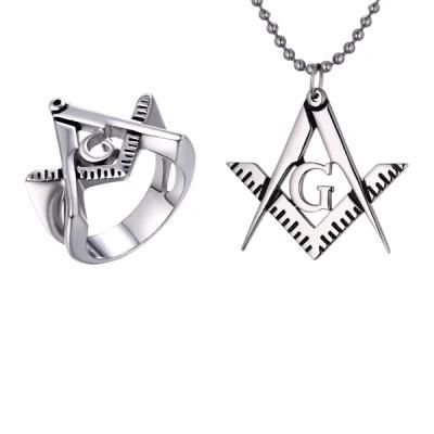 Stainless Steel Masonic Ring and Pendant Set