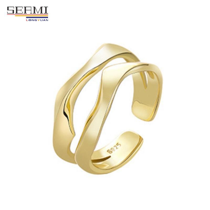 S925 Silver Ring Female Design Irregular Wavy Double Opening Ring