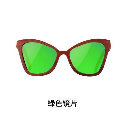 Custom Logo Polarized Lens Cat Eyes Ladies Bamboo Wooden Sunglasses