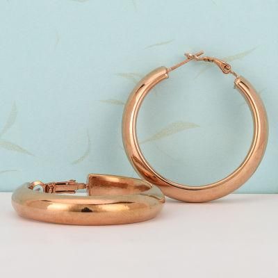 Trendy Stainless Steel Temperament Earrings Jewelry Rose Gold Plated Circle Big Hoop Earring for Women