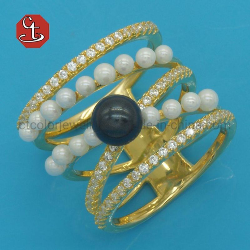 Luxury Design Shell Pearl Ring for Women Rose Gold Color Multi-Layers Wedding Rings Vintage Jewelry