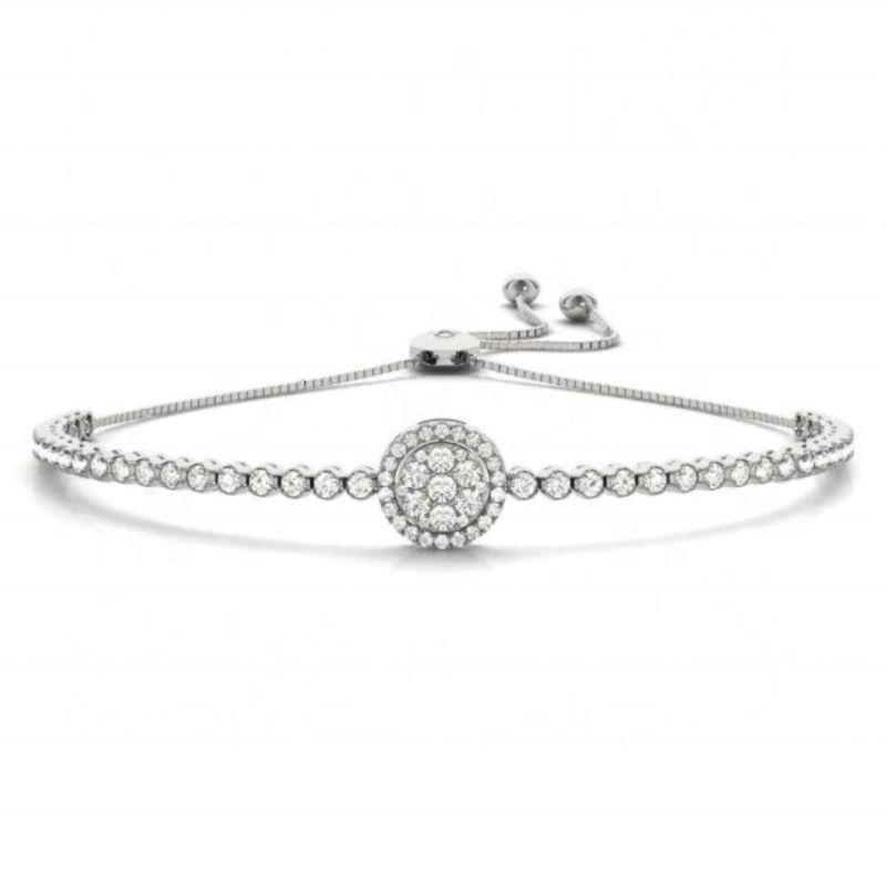 New Arrival Bracelet Round Illusion Center 925 Sterling Silver Adjustable Bracelet with Slider