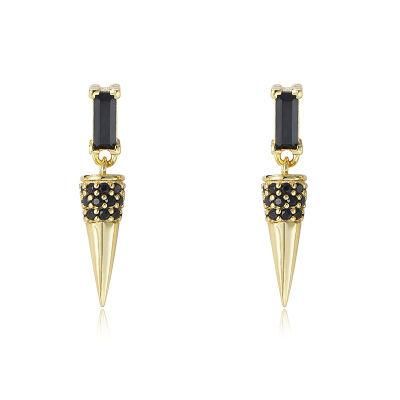 925 Sterling Silver Black Zircon Cone Drop Earrings Vintage Punk Personality Hip Hop Earrings