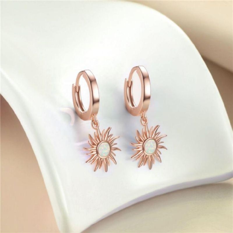 China Wholesale Fashion Jewelry 925 Sterling Silver Opal Triangle Drop Hoop Earrings Jewelry for Women