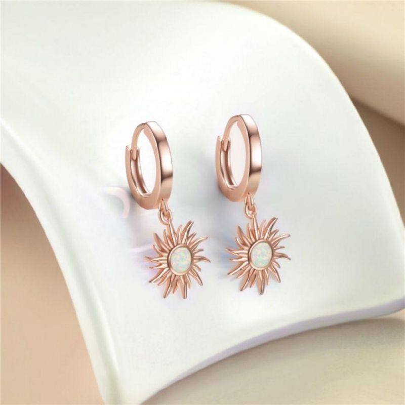 China Wholesale Fashion Jewelry 925 Sterling Silver Opal Triangle Drop Hoop Earrings Jewelry for Women