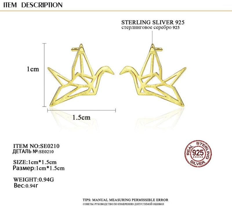 Beautiful Hollow out Thousand Paper Cranes Silver Earrings