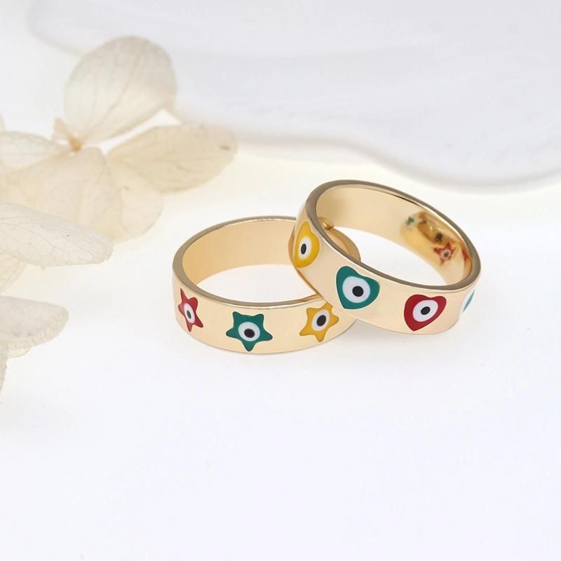 Turkish Colorful Eye 18K Trendy Evil Eyes Oil Drip Rings