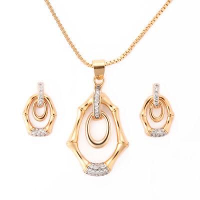 Fashion Accessories Women Jewelry 18K Gold Plated Alloy Silver Chain Sets Pendant Necklace with CZ Crystal