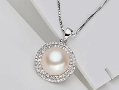 Genuine Natural Fresh Water Pearl 925 Sterling Silver Set Zircon Pendant with Chain Necklace