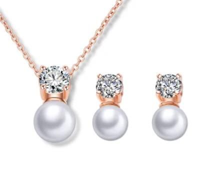 Gold Plated Fashion Pearl CZ Necklace Set Bridal Pearl CZ Jewelry Set Fashion Jewelry Fashion Necklace Gift Necklace