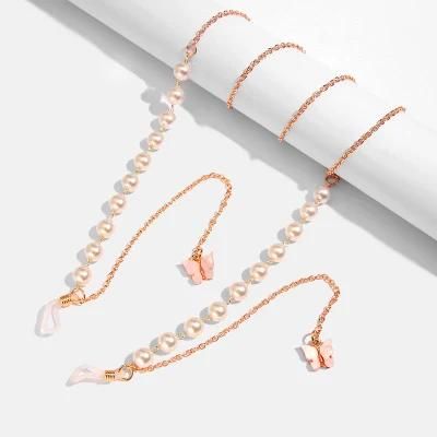 Fashion Glasses Accessories Elegant Exquisite Eyeglass Neck Lanyard Gold Color Thin Eyeglass Chain Butterfly Pearl Glasses Chain