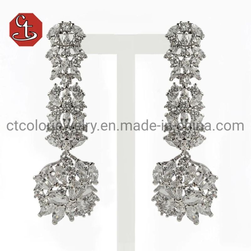 Luxury Brass Jewelry 925 Sterling Silver Earrings Cubic Zircon Jewelry Sets