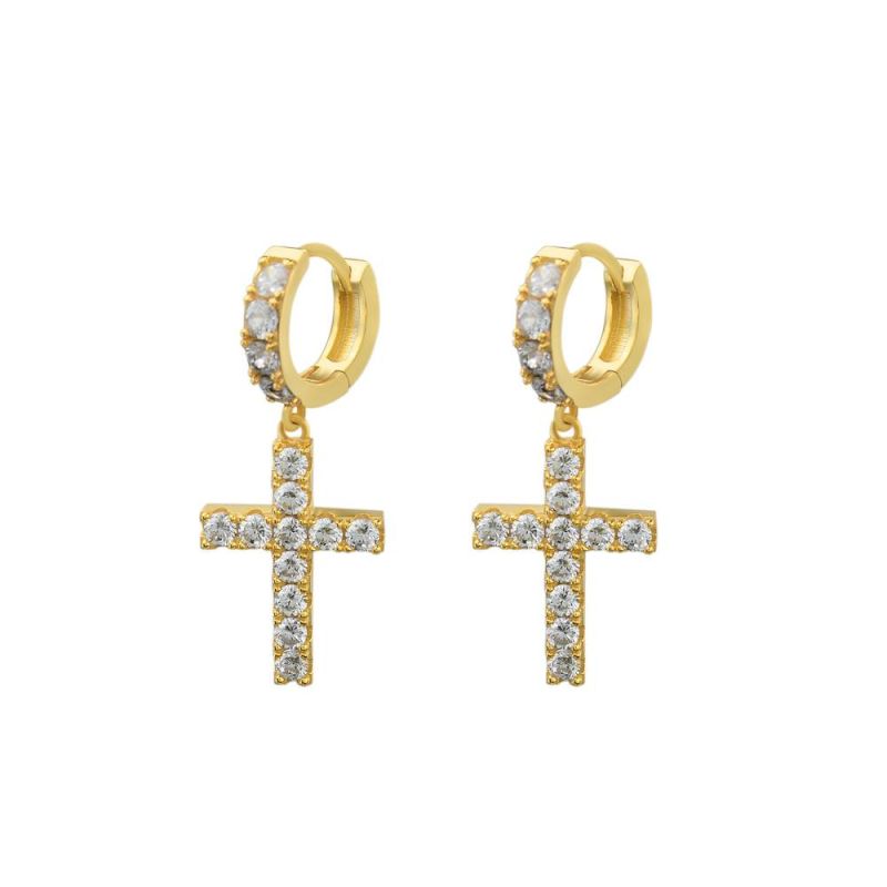 Wholesale Hanging 14K Gold Large Cross Ankh Hoop Earrings