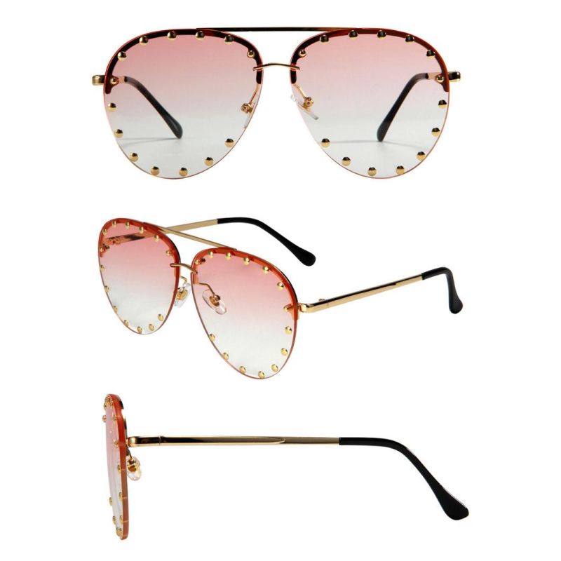 Stylish Fashion Rivet Design Metal Rimless Man Woman Sunglasses