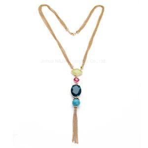 Fashion Tassel Statement Chain Necklace &amp; Pendant Women blue Imitation Stone Resin Gold Plated Jewellery