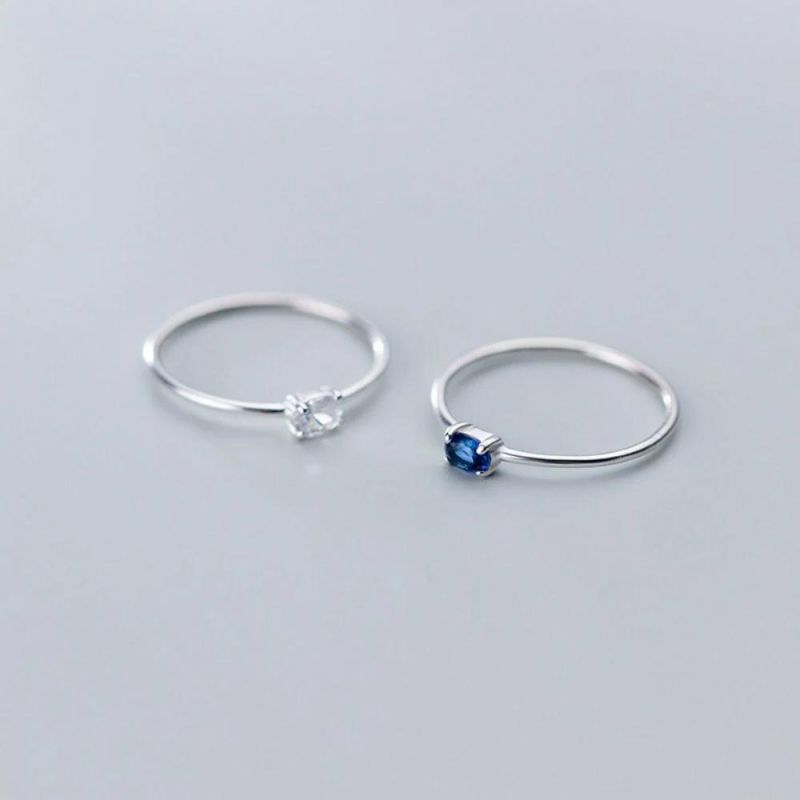 Minimalist Dazzling White Blue Oval CZ Finger Ring Size 6 7 8 Real 925 Sterling Silver for Women Wedding Jewelry