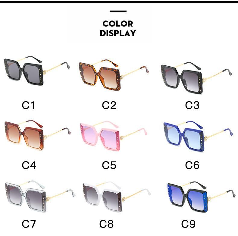 Fashion Diamond Ladies Big Frame Sunglasses Elegant Atmospheric Square Sunglasses