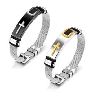 Mens Stainless Steel Mesh Belt Watch Band Cross Bracelet