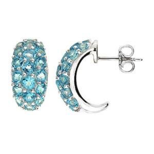 Pave Setting Blue Topaz 925 Sterling Silver Cuff Stud Earring