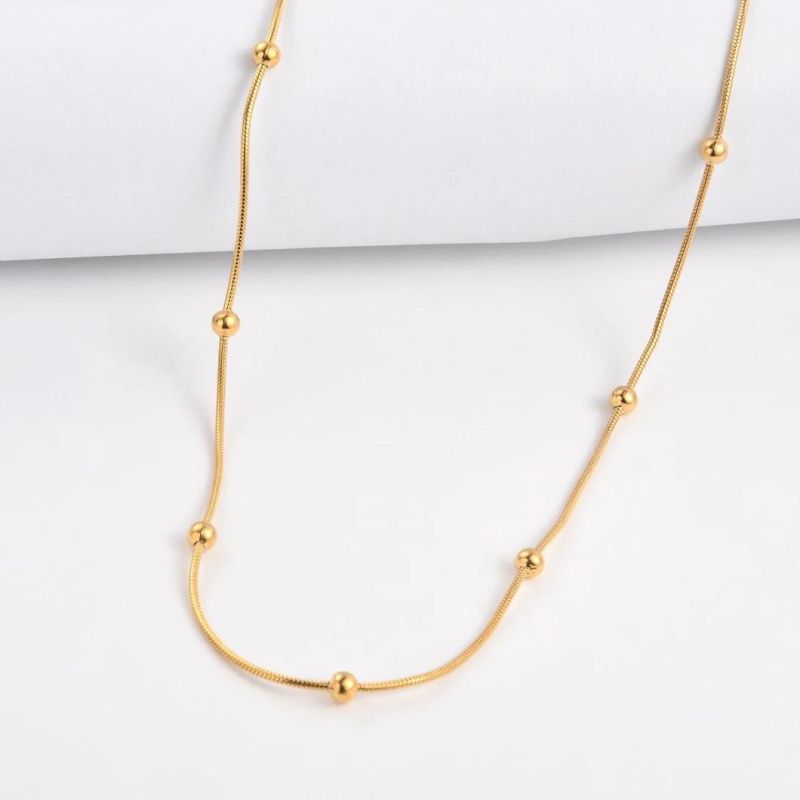 16inch and 2inch Extender Gold Plated Silver Gold Rosegold Round Snake Beaded Ball Satellite Chain Necklace for Layering