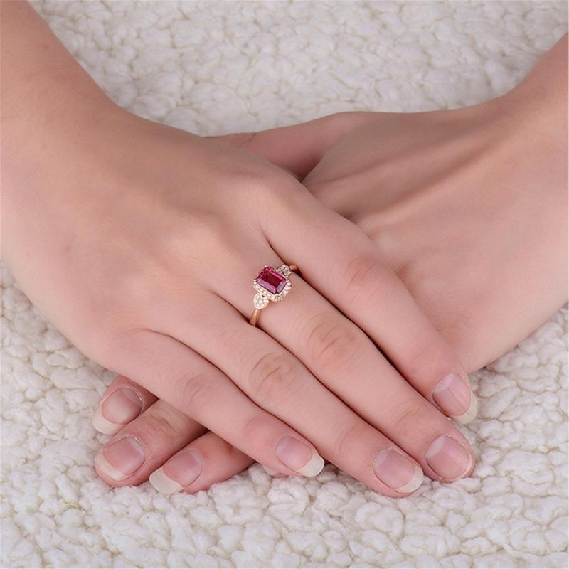 Natural Ruby Ring Tourmaline Female-Plated Rose Gold Ring