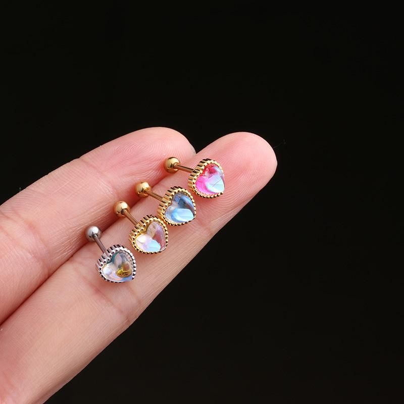 New 316L Surgical Steel Earring Cartilage Special Transparent Heart Opal Body Piercing