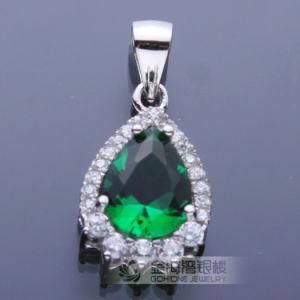 Euro Fashion Solid 925 Sterling Silver Pendant with Emerald CZ AAA Stone