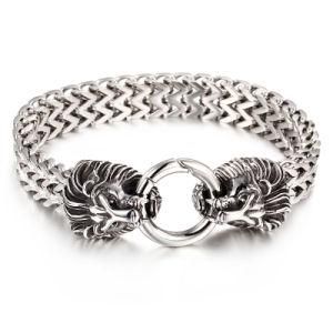 Retro Jewelry Men Double Wolf Clasp &#160; Stainless Steel Chain Men Bracelet