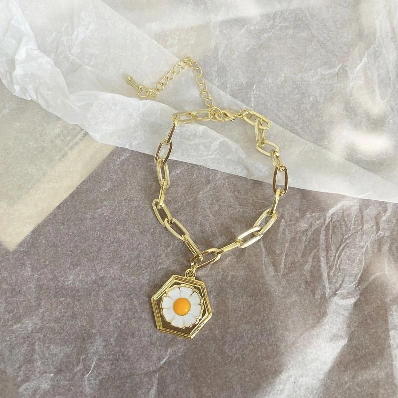Simple Metal Drip Glaze Daisy Flower Earrings and Necklaces Jewelry Set