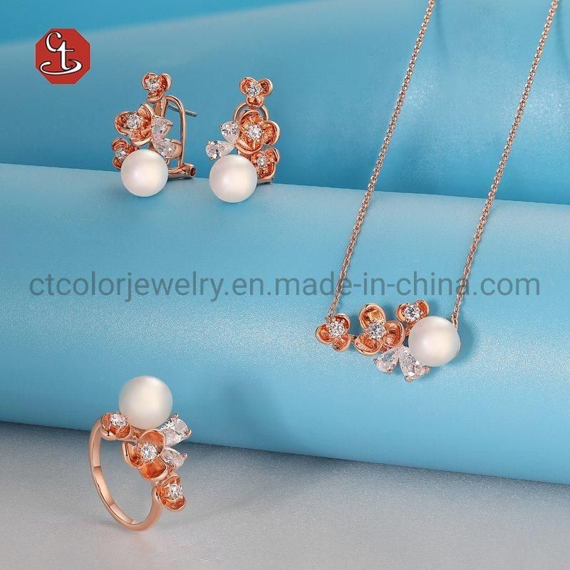 High Quality Rose Flower and Pearls Jewelry 925 Sterling Silver Necklace