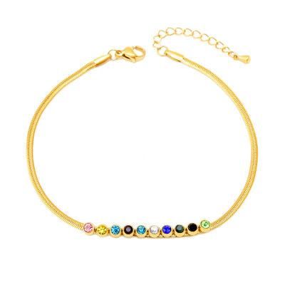 Manufacturer Customized Fashion Colorful Zircon Anklet Stainless Steel Gold Plated Anklet