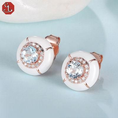NEW Style Fashion Jewelry Sky Blue Topaz Enamel Jewelry Earrings for Women