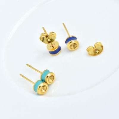 Korean Style 18K Gold Plated Round Earrings Fashion Coloured Acrylic Women Men Jewelry Stainless Steel Diamond Stud Earring