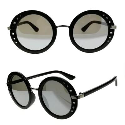 Round Frame Plastic and Metal Material Sunglasses with Diamond Decoration